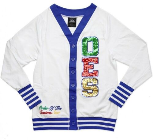 Order of the Eastern Star Sequin Patch Cardigan White