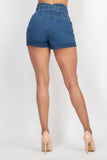 Acid Wash Belted Paperbag Denim Shorts