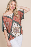 Floral Chevron Printed Off Shoulder Dolman Sleeves Top