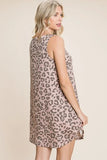 Cute Animal Print Cut Out Neckline Sleeveless Tunic Dress