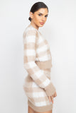 Plaid Button-front Cropped Sweater Cardigan