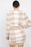 Plaid Button-front Cropped Sweater Cardigan