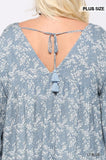 Ditsy Printed And Back Tassel Tie Top With Wrist Smocking Detail