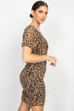 Ruched Leopard Print Bodycon Mini Dress