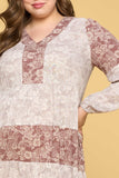 Color Block Floral Print Tiered Mini Dress
