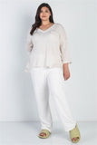 Plus Cream Knit V-neck Pocket Front Top