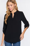 3/4 Roll Up Slv Woven Blouse