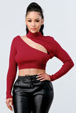 Lux Sweater Rib Cutout Mock Neck Crop Top