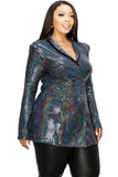 Plus Disco Metallic Sequins Double Breasted Blazer