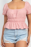 Puff Sleeve Eyelet Peplum Top