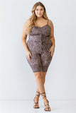 Plus Mocha Leopard Print Elasticized Sleeveless Ruched Top & High Waist Shorts Set