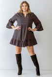 Plus Navy Stripe Print Cotton Flare Hem Mini Dress