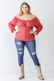 Plus Cotton Embroidery Off-the-shoulder Smocked Back Top