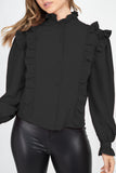 Mock Neck Ruffled Buttoned Top