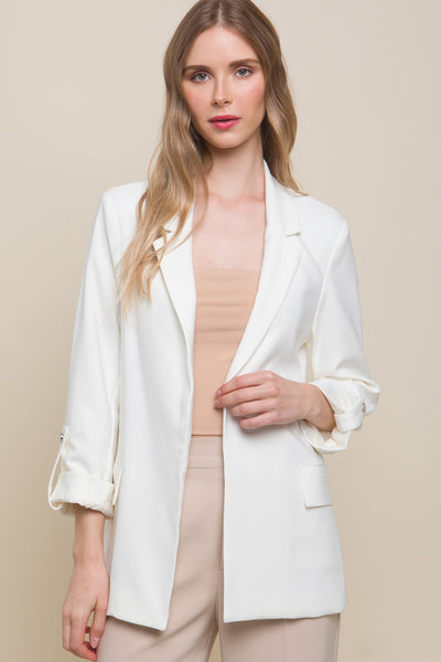 Woven Solid 3/4 Sleeve Blazer