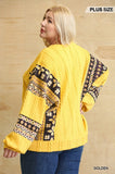 Texture Ribbed Knit And Aztec Pattern Mixed Loose Top