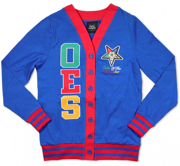 Order of the Eastern Star M4 Sequin Patch Cardigan Royal Blue