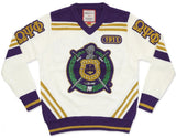 Omega Psi Phi V-Neck Sweater Cardigan White